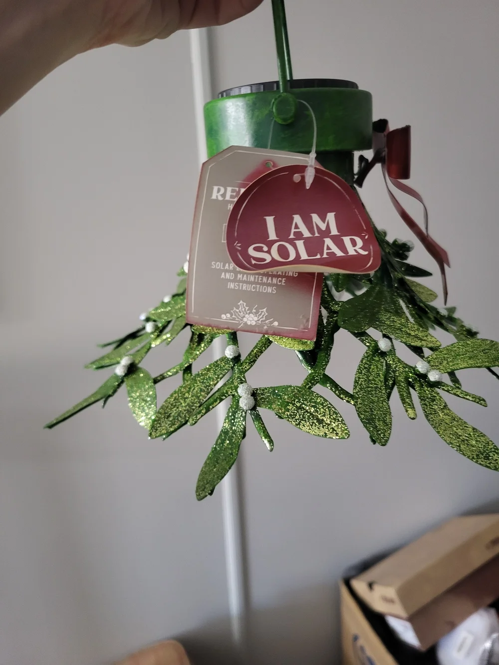 Holiday Mistletoe Lantern with Red Bow - Green